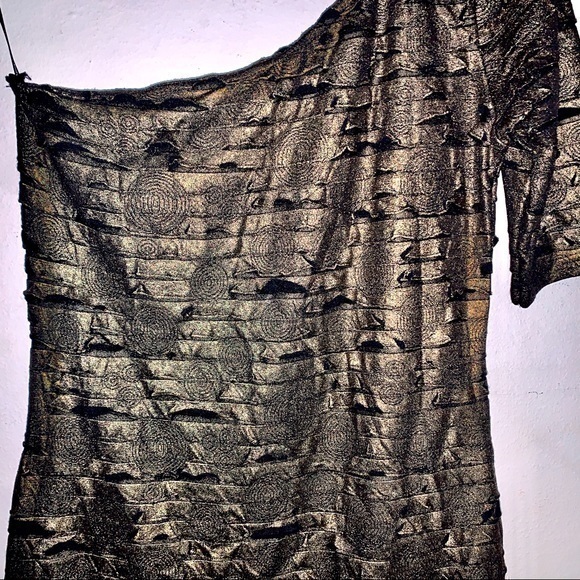 MINKPINK Gold & Black 1 Shoulder Bodycon Dress - L - Picture 2 of 2